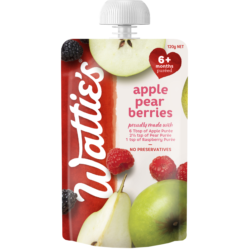Watties Apple Pear Berries Baby Food 6+ Months Pouch 120g