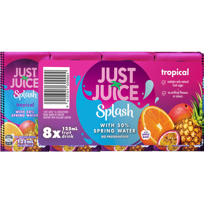 Just Juice Splash Fruit Drink Tropical 8pk