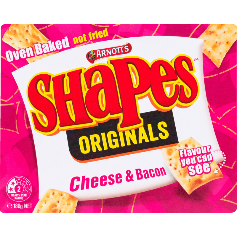 Arnotts Shapes Cheese & Bacon Crackers 180g