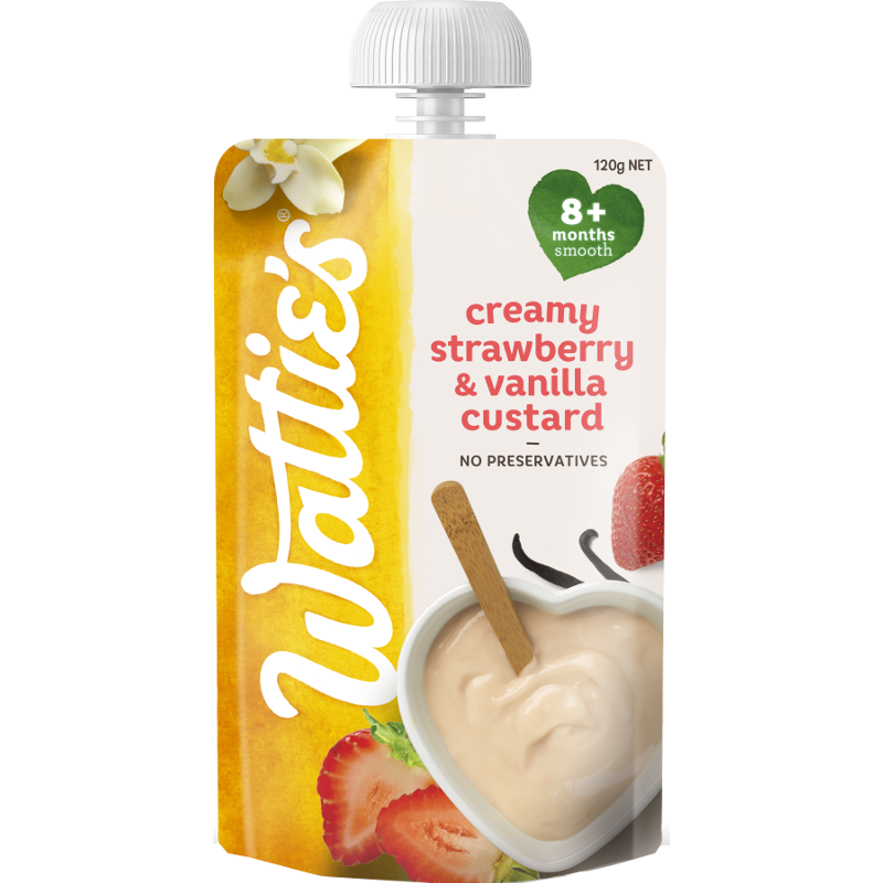 Watties Strawberry & Vanilla Custard Pouch 120g