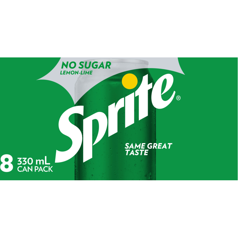 Sprite No Sugar Soft Drink Cans 330ml 8pk